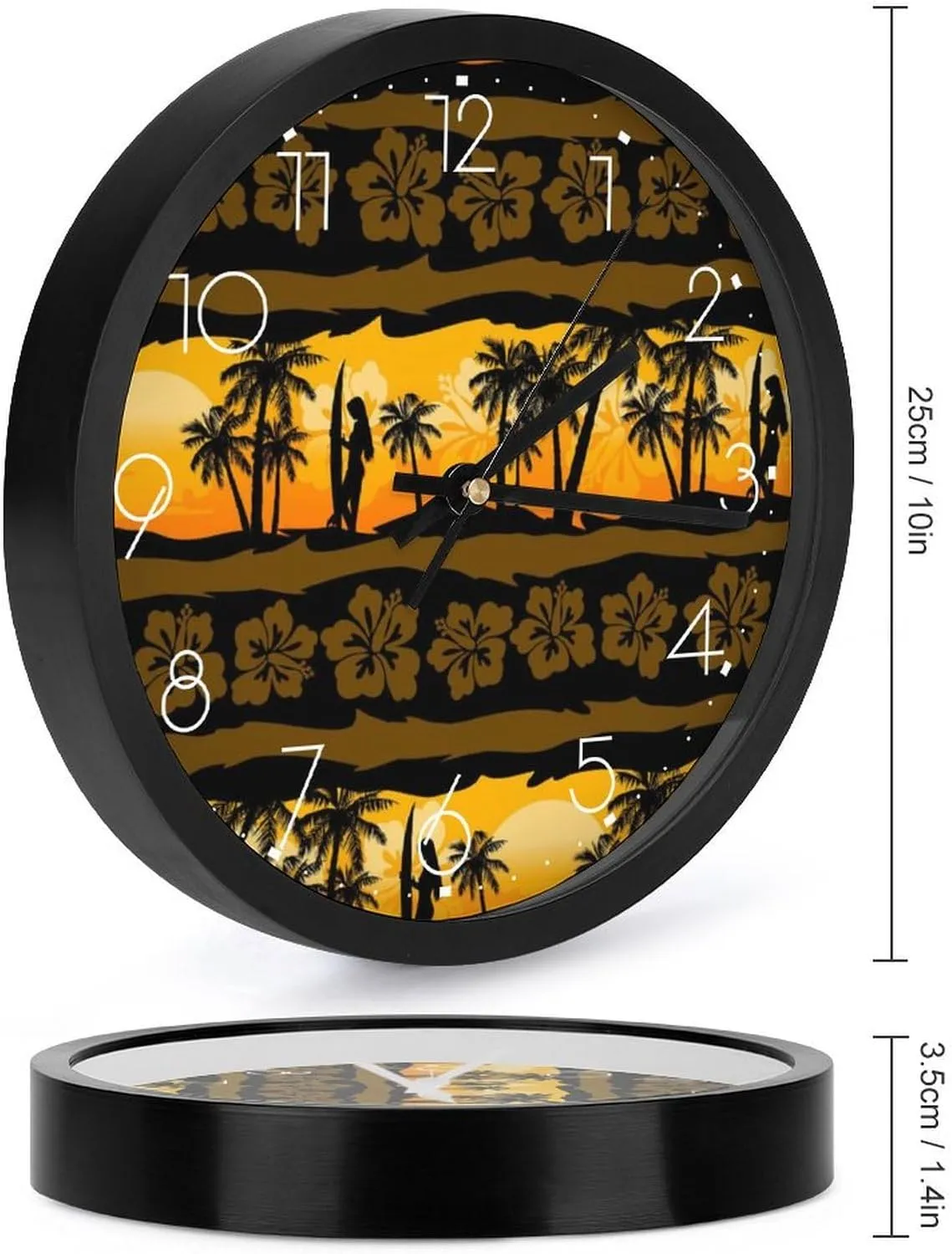 Tropical Frangipani with Palms Sunrise Fashion Round Wall Clock Modern Battery Operated Clocks Silent Non-Ticking Home Decor 10x10in