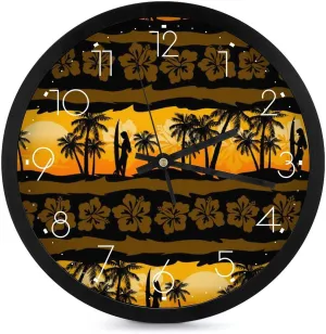 Tropical Frangipani with Palms Sunrise Fashion Round Wall Clock Modern Battery Operated Clocks Silent Non-Ticking Home Decor 10x10in