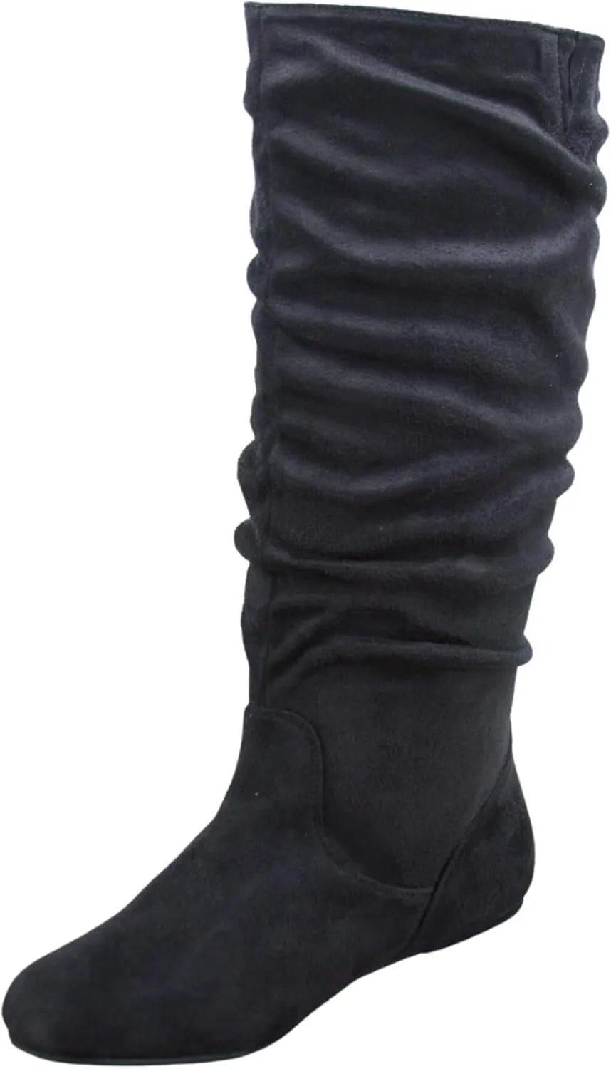 TZ Lily-01 Women's Pull Up Closed Round Toe Flat Heel Slouchy Mid-Calf Casual Boots