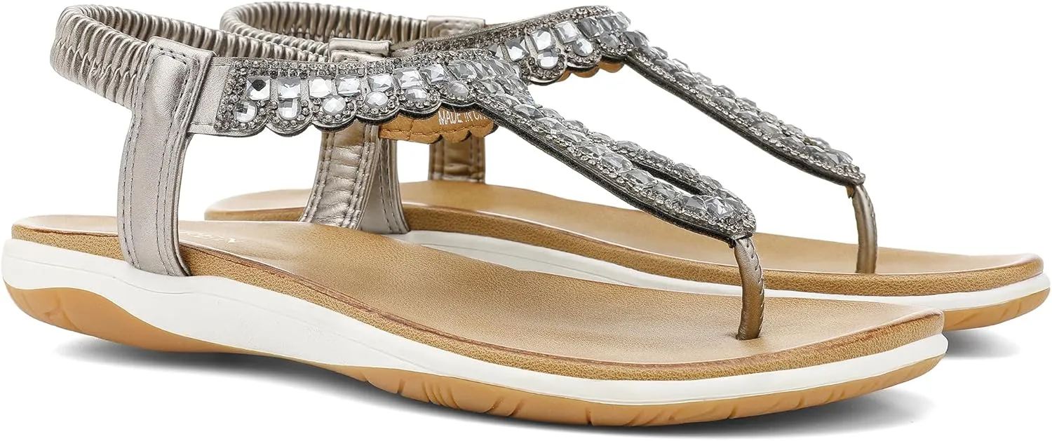 UBFEN Womens Flat Sandals Dress Braided T-Strap Thong Sandals with Arch Support Comfortable for Walking