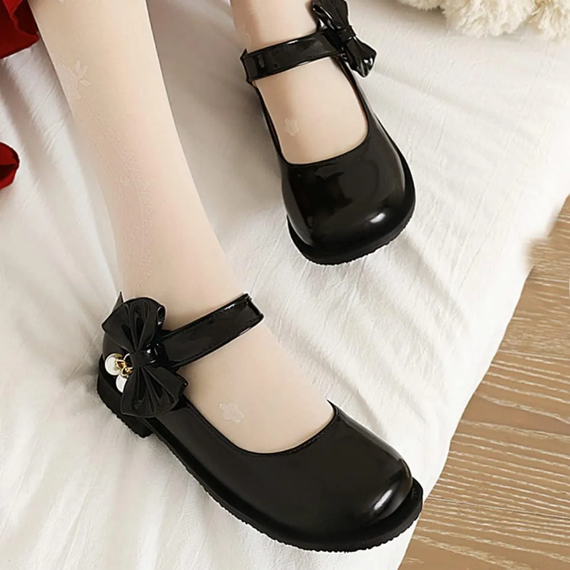 UniqueStride Womens Ballet Mary Janes Flats Patent Leather Platform Low Heels Pumps Round Toe Buckle Strap Cute Shoes