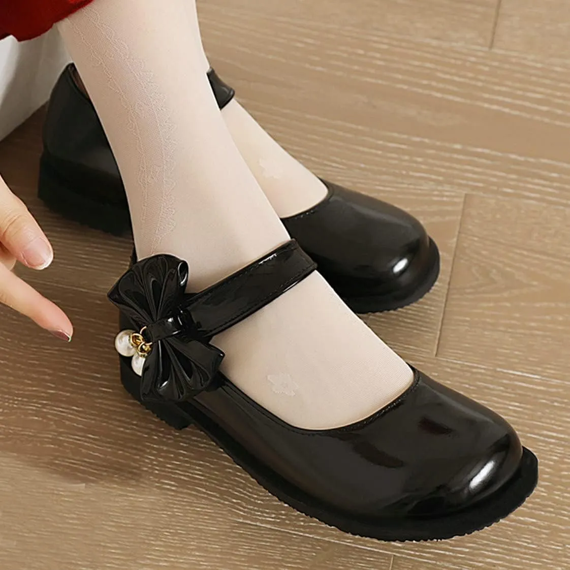 UniqueStride Womens Ballet Mary Janes Flats Patent Leather Platform Low Heels Pumps Round Toe Buckle Strap Cute Shoes