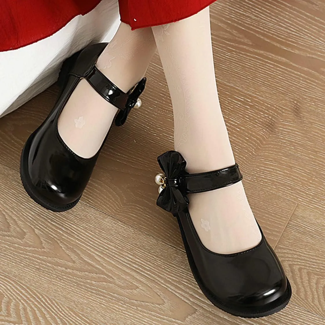 UniqueStride Womens Ballet Mary Janes Flats Patent Leather Platform Low Heels Pumps Round Toe Buckle Strap Cute Shoes