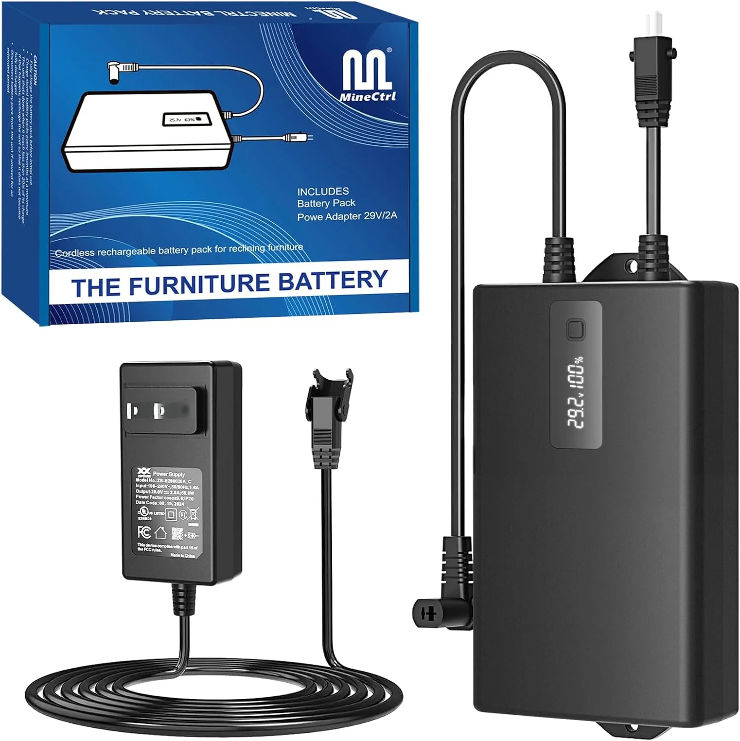Universal Battery Pack for Reclining Furniture with LCD Display, ZBPOWER 2200mAh Wireless Rechargeable Battery Pack for Power Recliner, Power Sofa, Sectional and Lift Chair