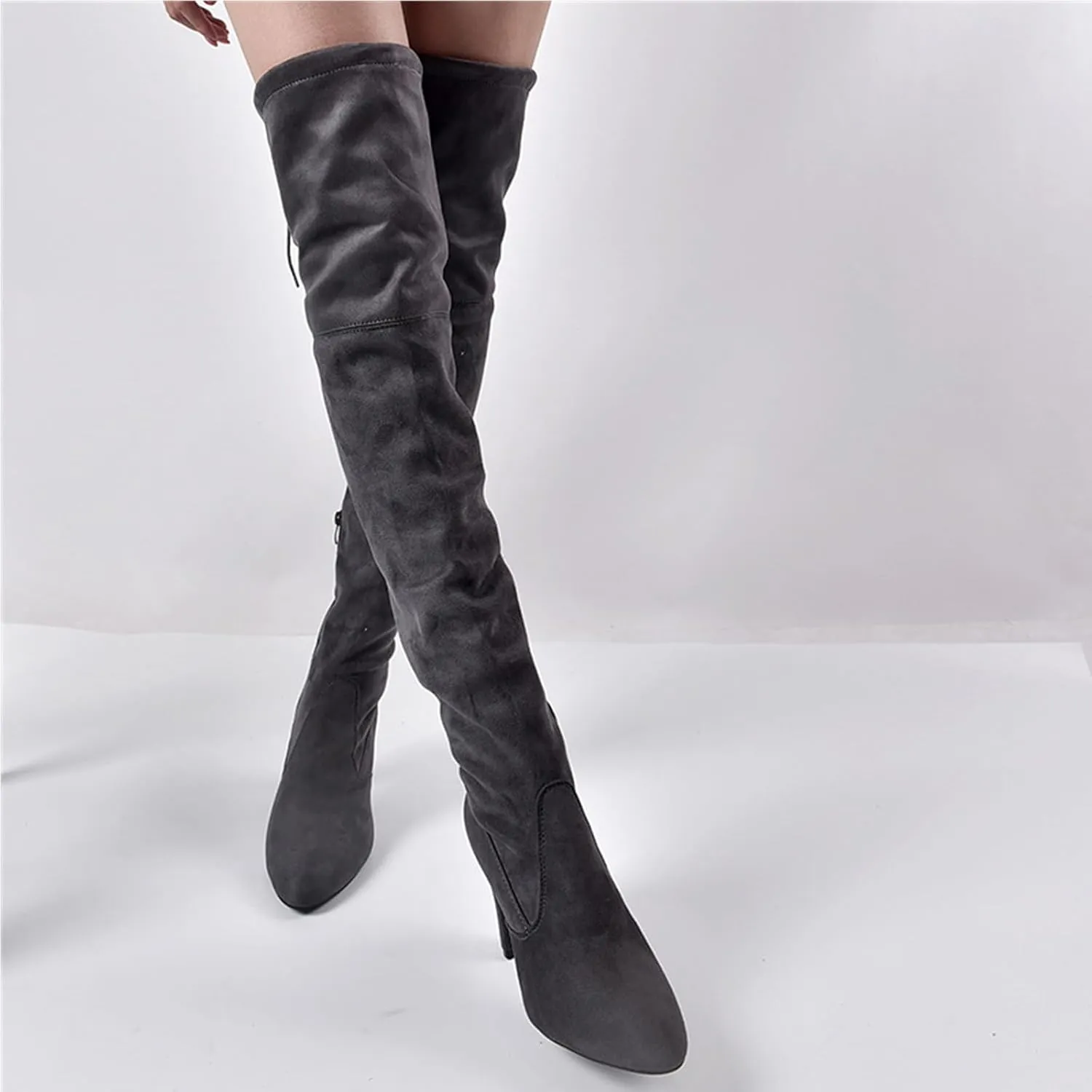 UOQAPRE Women's Over The Knee Thigh Low Chunky Heel Boots,Round-Toe Side Zip Long Boots Platform Chunky Heel Bootie for Women
