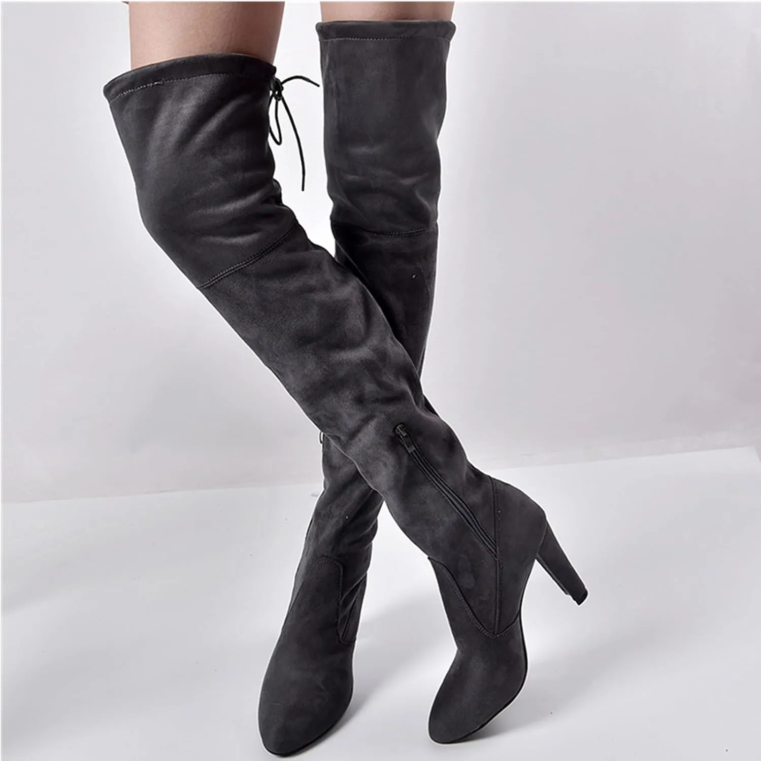 UOQAPRE Women's Over The Knee Thigh Low Chunky Heel Boots,Round-Toe Side Zip Long Boots Platform Chunky Heel Bootie for Women