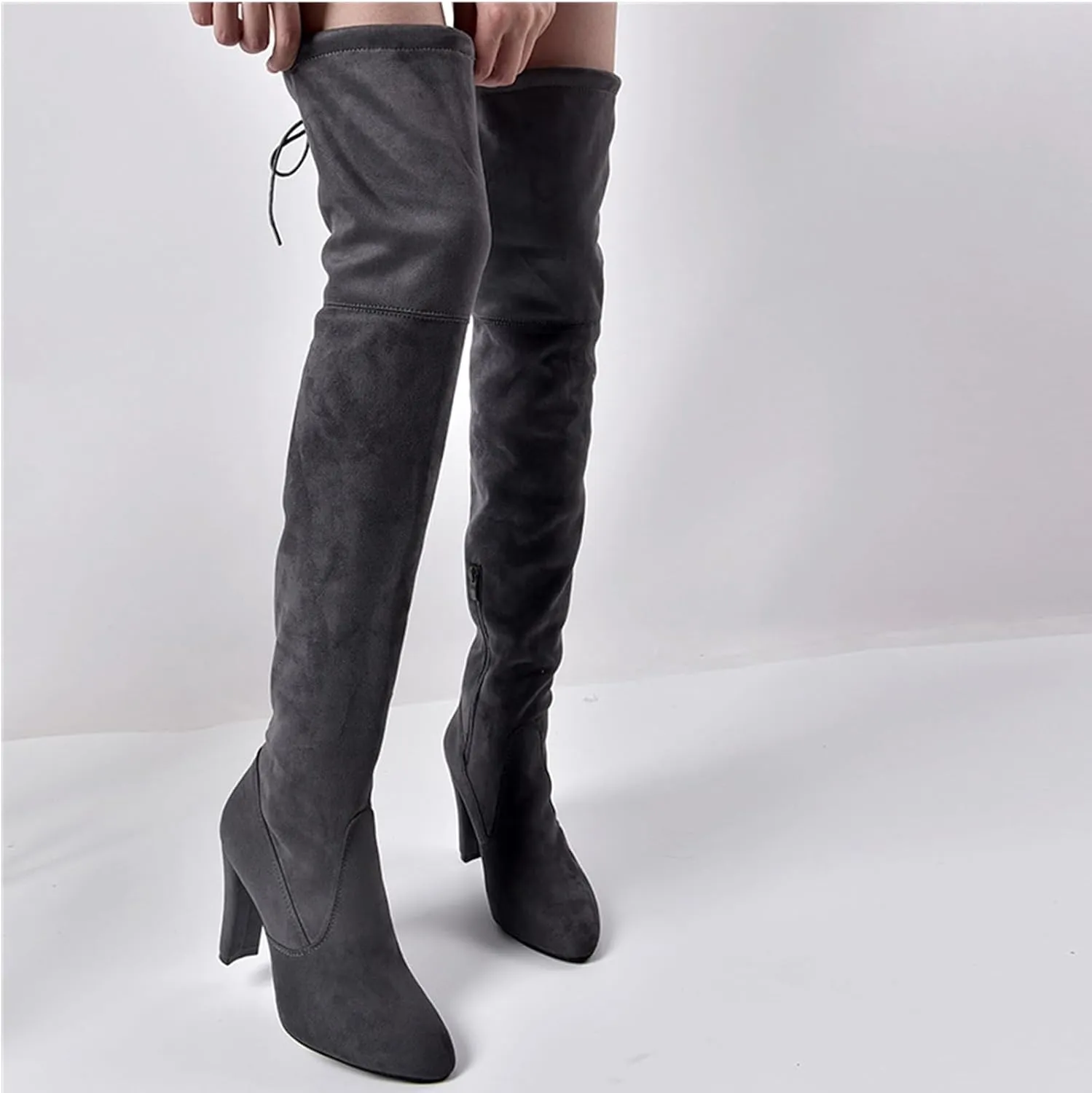 UOQAPRE Women's Over The Knee Thigh Low Chunky Heel Boots,Round-Toe Side Zip Long Boots Platform Chunky Heel Bootie for Women