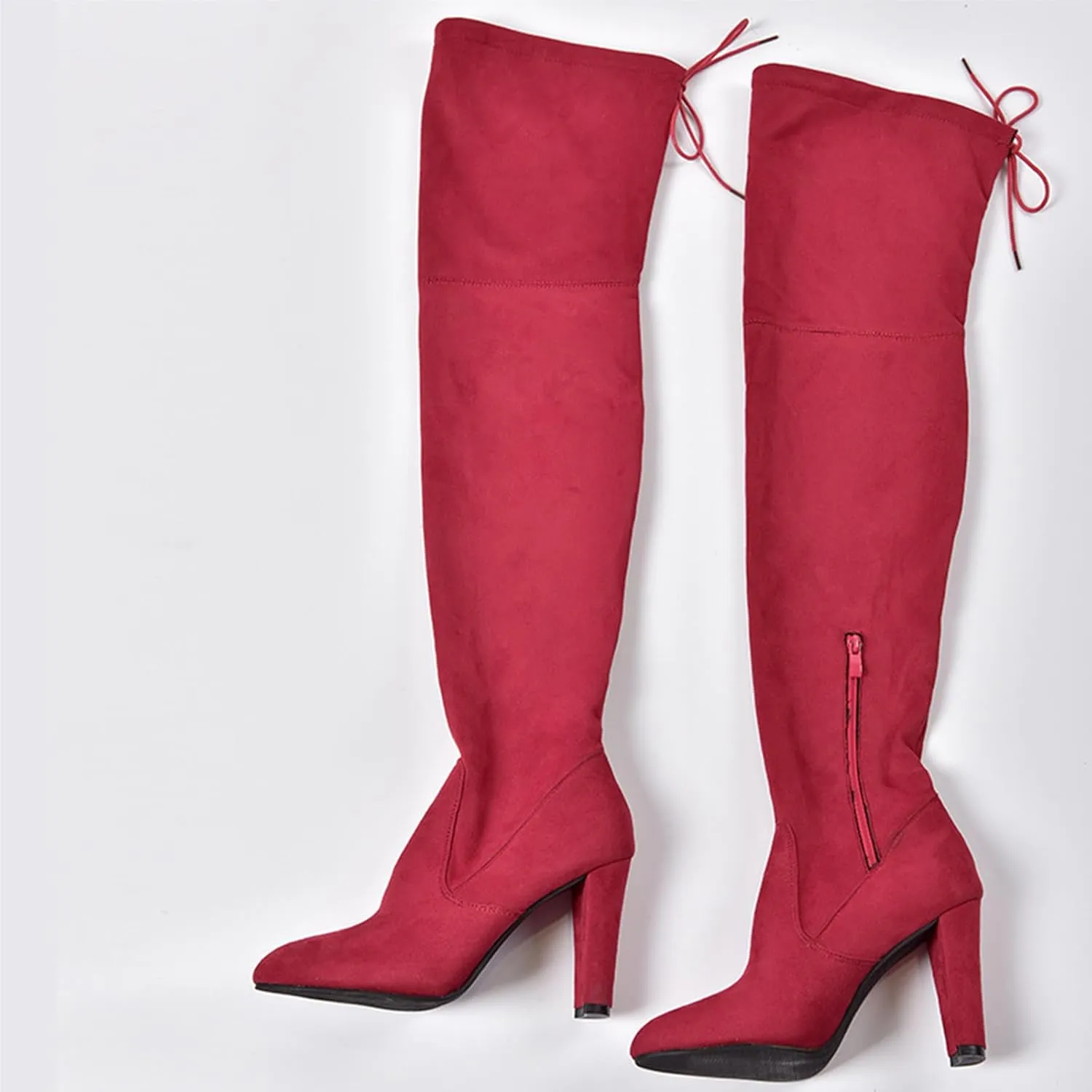 UOQAPRE Women's Over The Knee Thigh Low Chunky Heel Boots,Round-Toe Side Zip Long Boots Platform Chunky Heel Bootie for Women