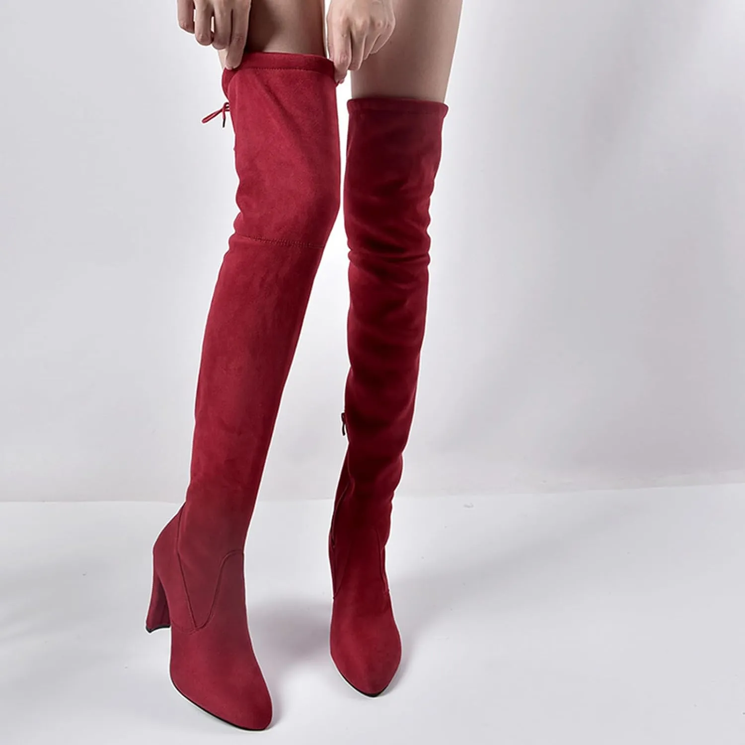 UOQAPRE Women's Over The Knee Thigh Low Chunky Heel Boots,Round-Toe Side Zip Long Boots Platform Chunky Heel Bootie for Women
