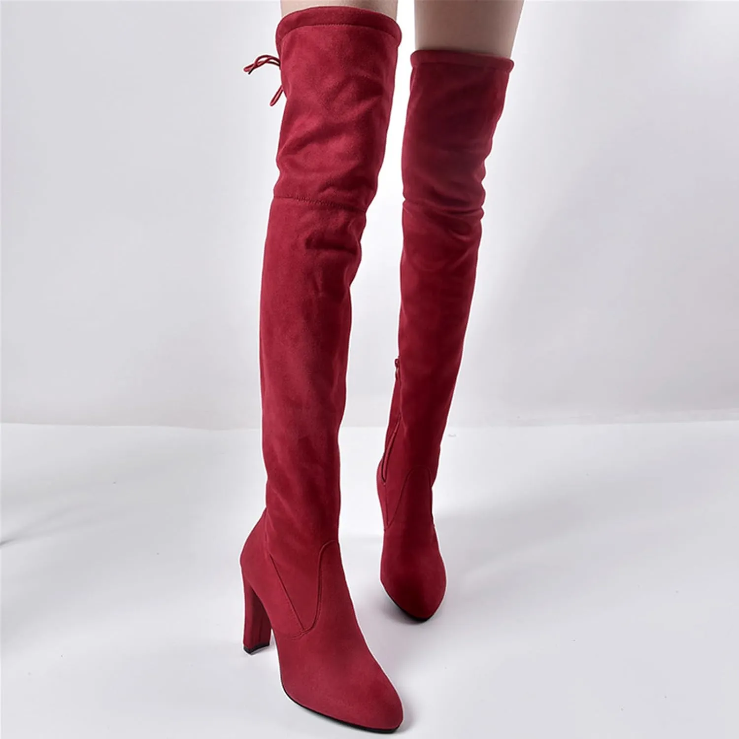 UOQAPRE Women's Over The Knee Thigh Low Chunky Heel Boots,Round-Toe Side Zip Long Boots Platform Chunky Heel Bootie for Women