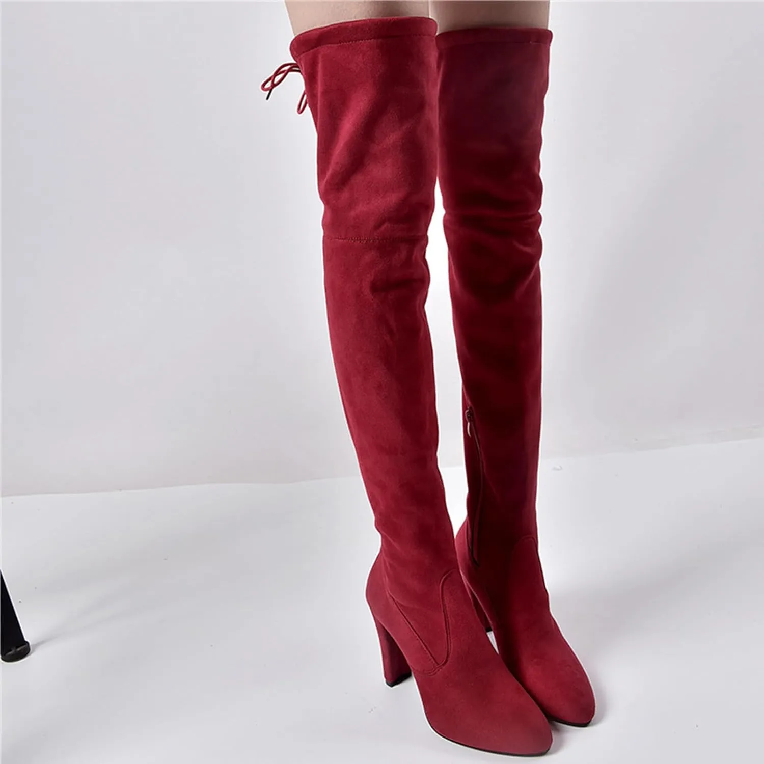 UOQAPRE Women's Over The Knee Thigh Low Chunky Heel Boots,Round-Toe Side Zip Long Boots Platform Chunky Heel Bootie for Women