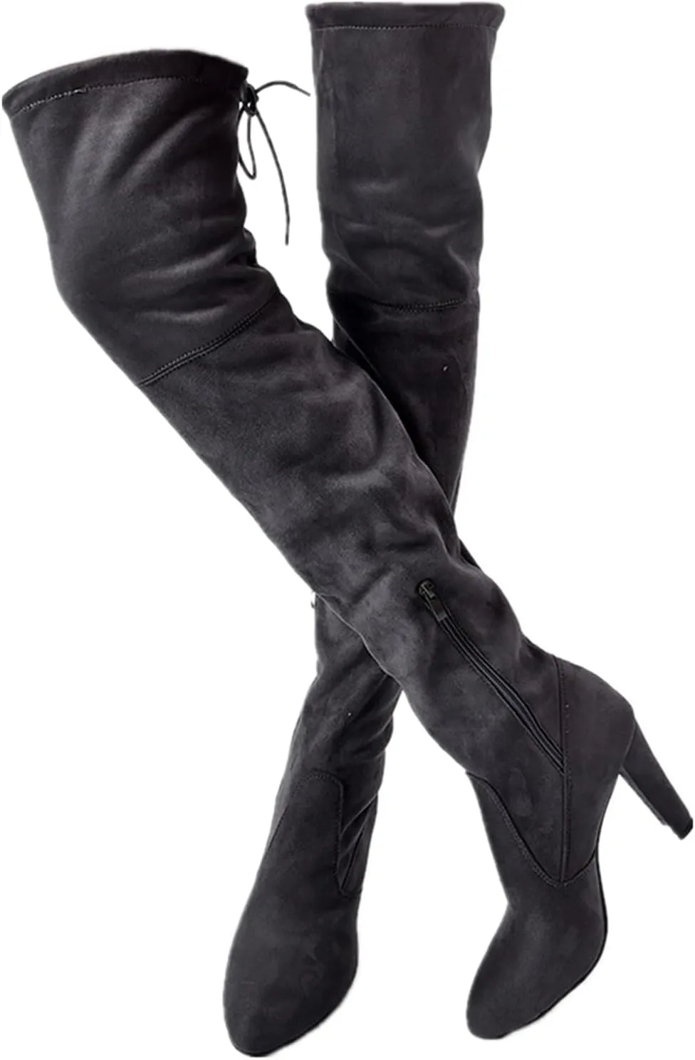 UOQAPRE Women's Over The Knee Thigh Low Chunky Heel Boots,Round-Toe Side Zip Long Boots Platform Chunky Heel Bootie for Women