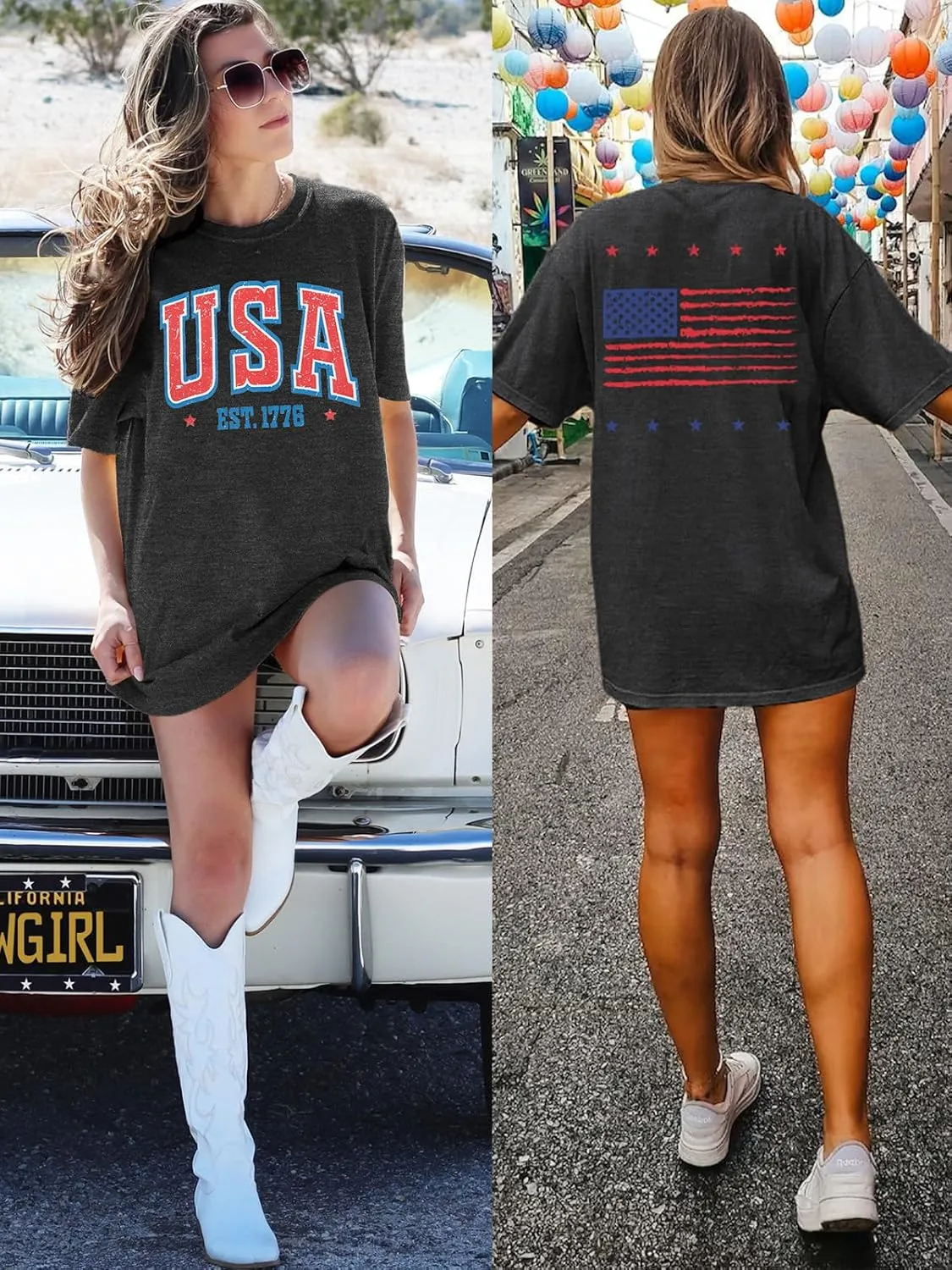 USA Shirt Women Oversize 4th of July Outfits American Flag ShirtsPatriotic T-Shirt Casual Short Sleeve Tops