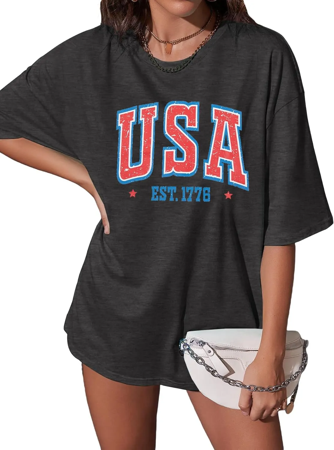 USA Shirt Women Oversize 4th of July Outfits American Flag ShirtsPatriotic T-Shirt Casual Short Sleeve Tops