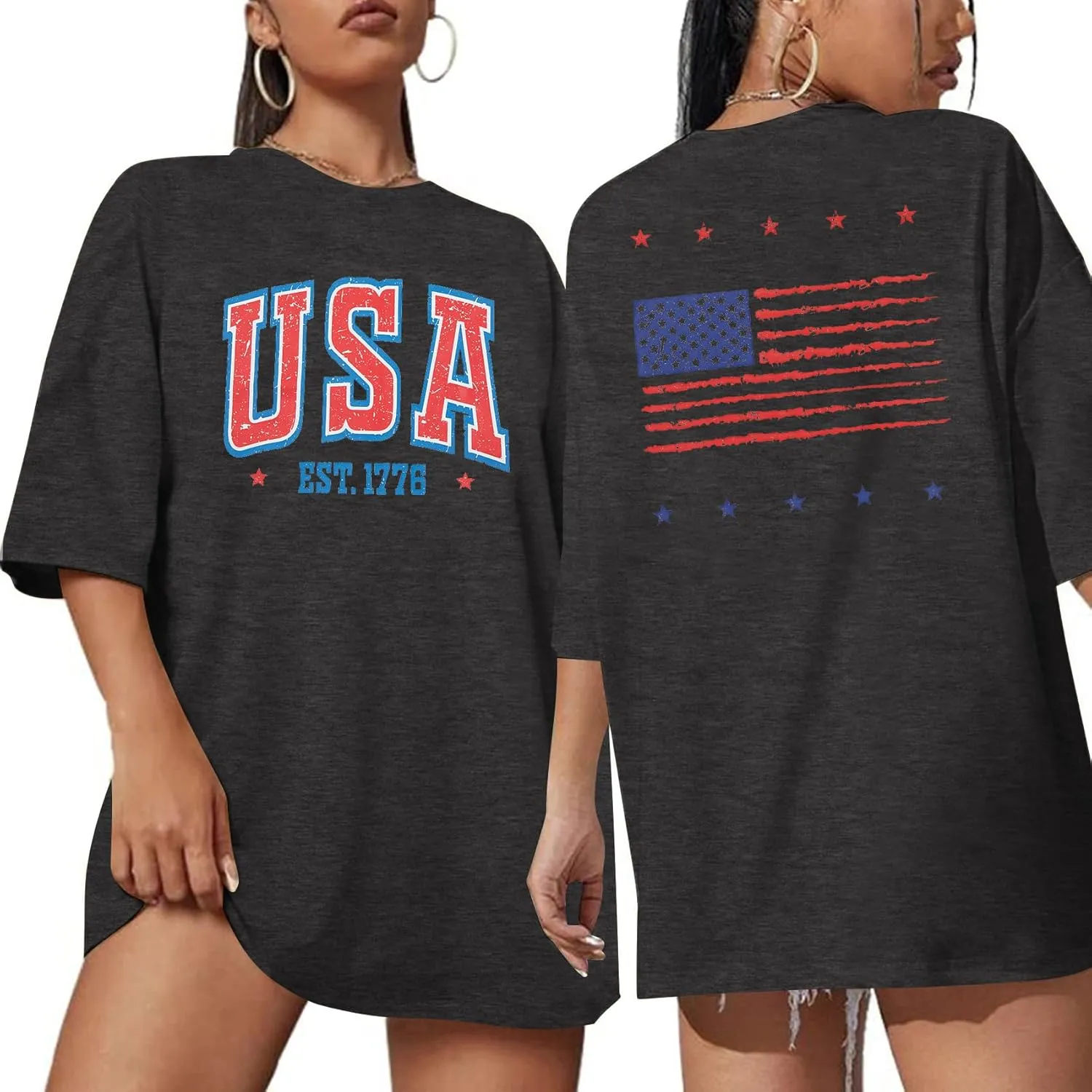 USA Shirt Women Oversize 4th of July Outfits American Flag ShirtsPatriotic T-Shirt Casual Short Sleeve Tops