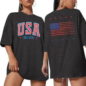 USA Shirt Women Oversize 4th of July Outfits American Flag ShirtsPatriotic T-Shirt Casual Short Sleeve Tops