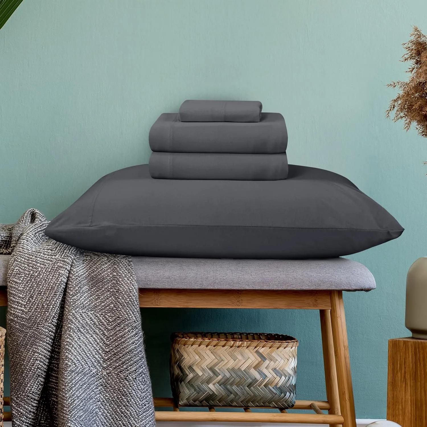 Utopia Bedding Queen Sheet Set - Jersey Knit Sheets 4 Piece Queen Jersey Sheet Set – Cotton Jersey Sheets – Soft T-Shirt Stretchy Sheets (Queen, Dark Grey)