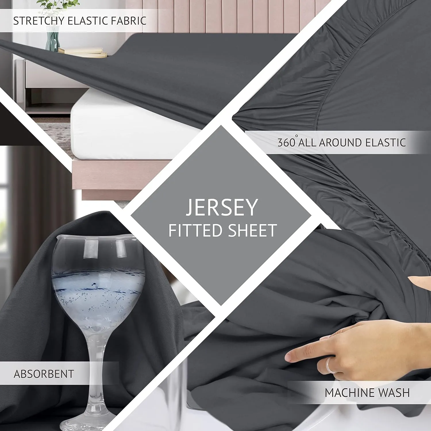 Utopia Bedding Queen Sheet Set - Jersey Knit Sheets 4 Piece Queen Jersey Sheet Set – Cotton Jersey Sheets – Soft T-Shirt Stretchy Sheets (Queen, Dark Grey)