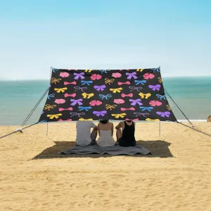 Various Bows Gift Ribbons Beach Canopy Tent Anti-UV & Wind Resistant, Camping Sun Shelter Easy Setup Portable,Outdoor Shade Tents with Sandbags,Sand Shovels,Ground Pegs & Stability Poles