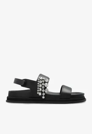 Verity Leather Crystal Flat Sandals