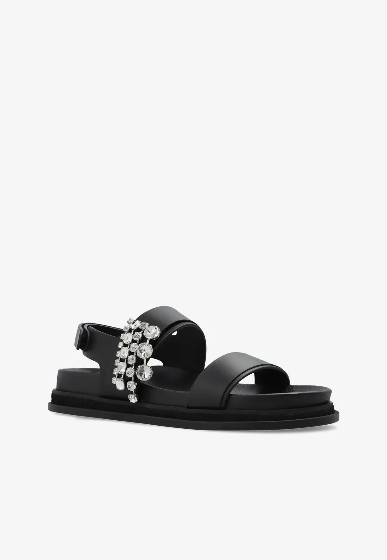 Verity Leather Crystal Flat Sandals