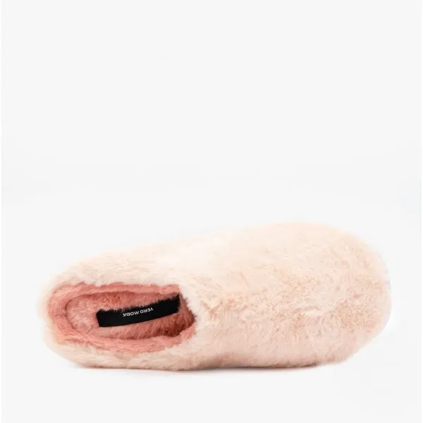 Vero Moda EMILY Womens Faux Fur Mule Slippers Misty Rose