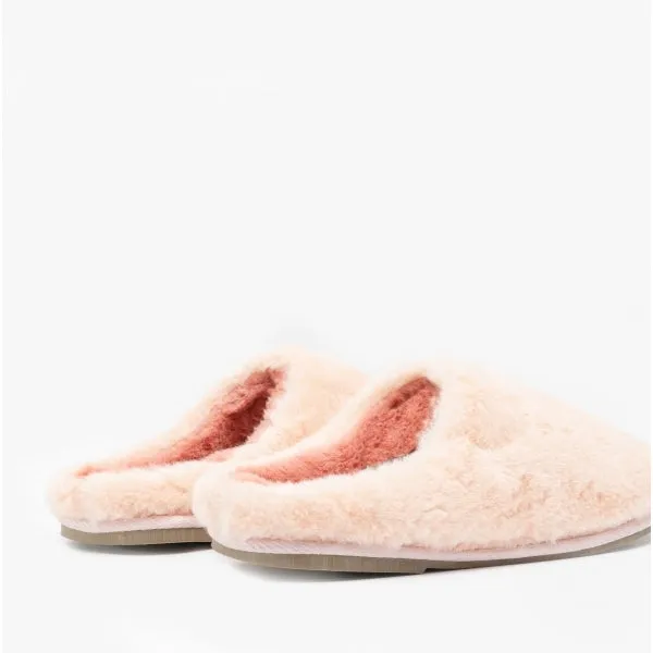 Vero Moda EMILY Womens Faux Fur Mule Slippers Misty Rose