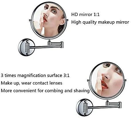 Wall Mounted Makeup Mirror 360 Degree Rotation Dressing Table Mirror Vanity Mirrors with 3X Magnification Round(Bronze,10.5 inches)