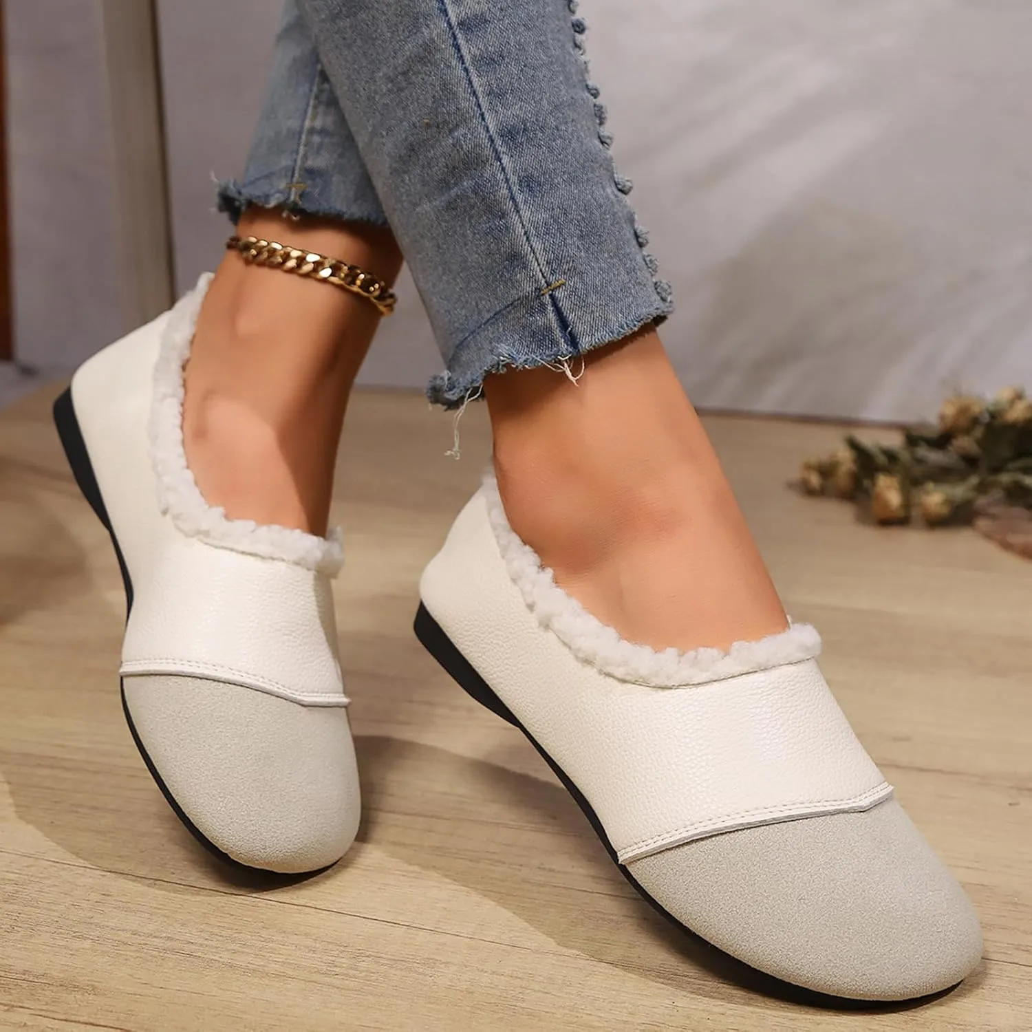 Warm and Luxurious Winter Leather Shoes for Women, Warm Plush Lining with Orthopedic Arch Support, Casual Walking Shoes