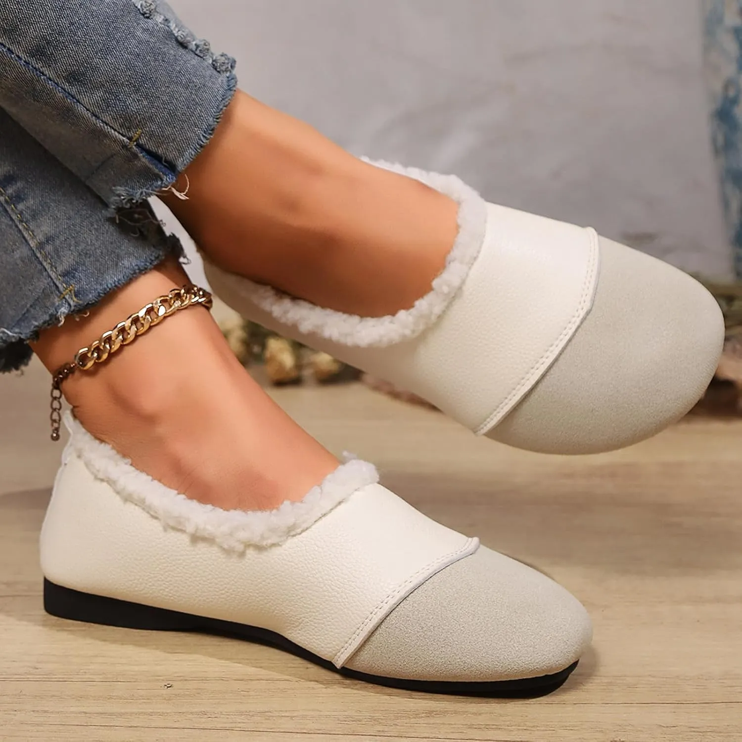 Warm and Luxurious Winter Leather Shoes for Women, Warm Plush Lining with Orthopedic Arch Support, Casual Walking Shoes