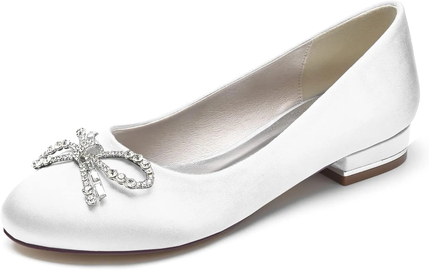 Wedding Shoes Flats Bridal Satin Round Toe Women Dress Shoes 2.5Cm Wedding Bridal Flats