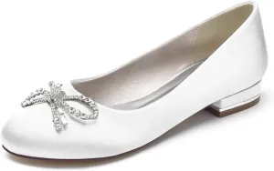 Wedding Shoes Flats Bridal Satin Round Toe Women Dress Shoes 2.5Cm Wedding Bridal Flats