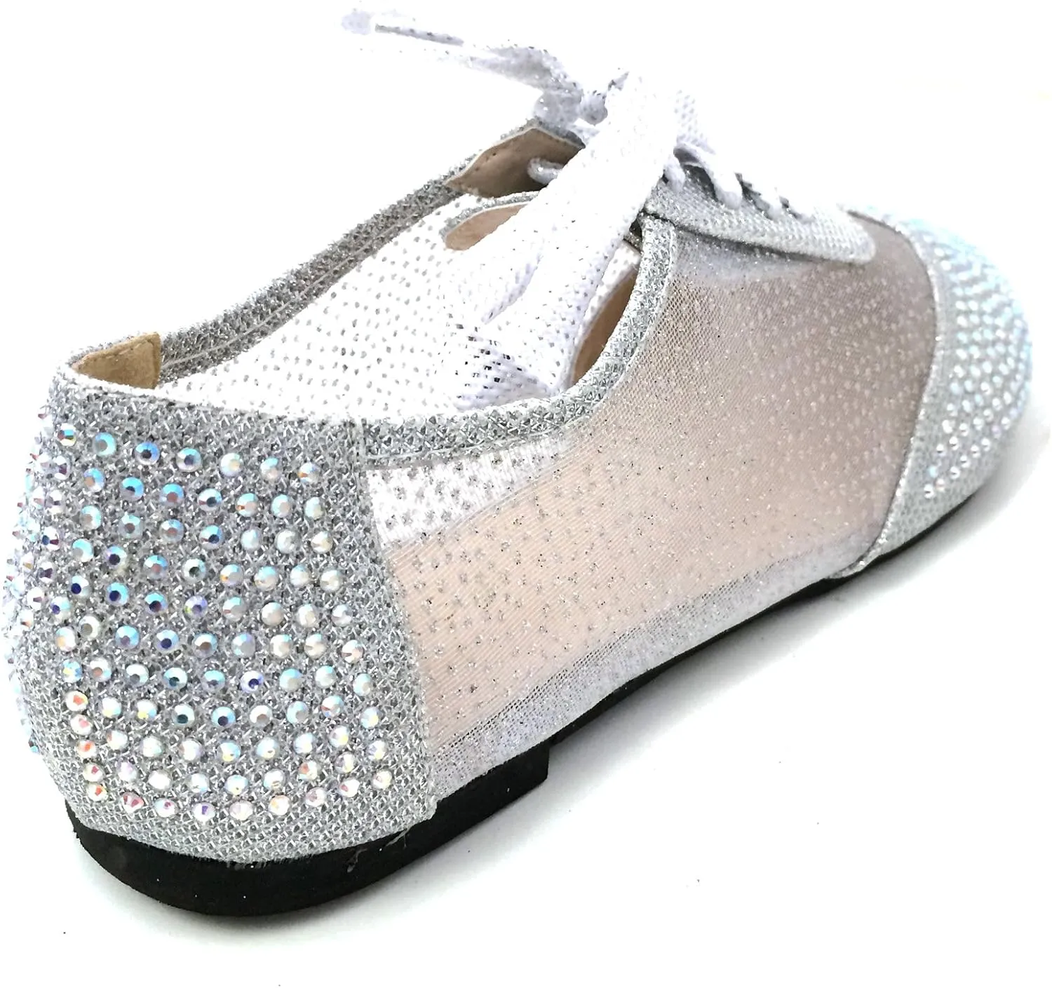 Wen-01 Women's Oxfords Shoes Rhinestones Lace Up Mesh Detail Lace Flats Casual Bootie, Black, Gold, Silver