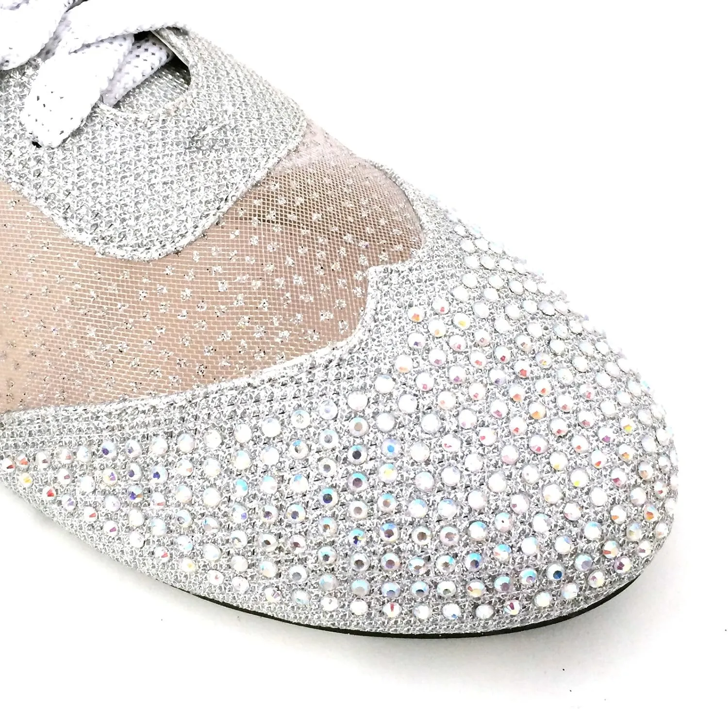 Wen-01 Women's Oxfords Shoes Rhinestones Lace Up Mesh Detail Lace Flats Casual Bootie, Black, Gold, Silver