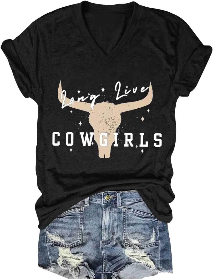 Western Country Shirt for Women Cowgirl Cartoon Boots V Neck Short Sleeve Tops Vintage Cowboy Graphic Tees
