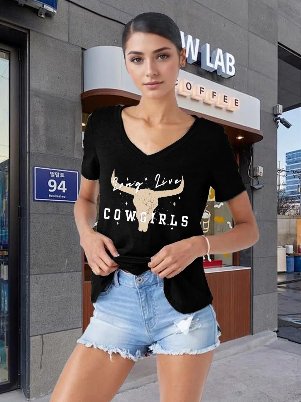Western Country Shirt for Women Cowgirl Cartoon Boots V Neck Short Sleeve Tops Vintage Cowboy Graphic Tees