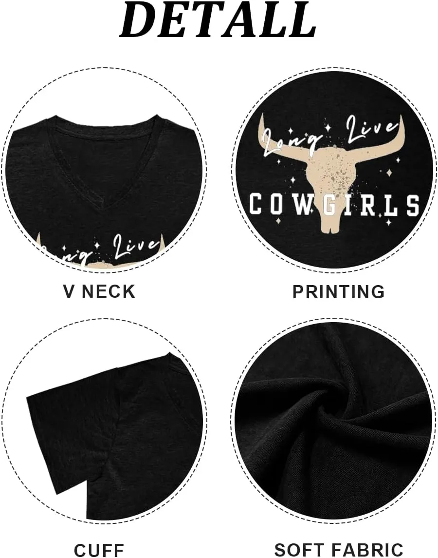 Western Country Shirt for Women Cowgirl Cartoon Boots V Neck Short Sleeve Tops Vintage Cowboy Graphic Tees