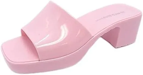 Wild Diva Karis-01 Women's Jelly Block Heel Mule Slide