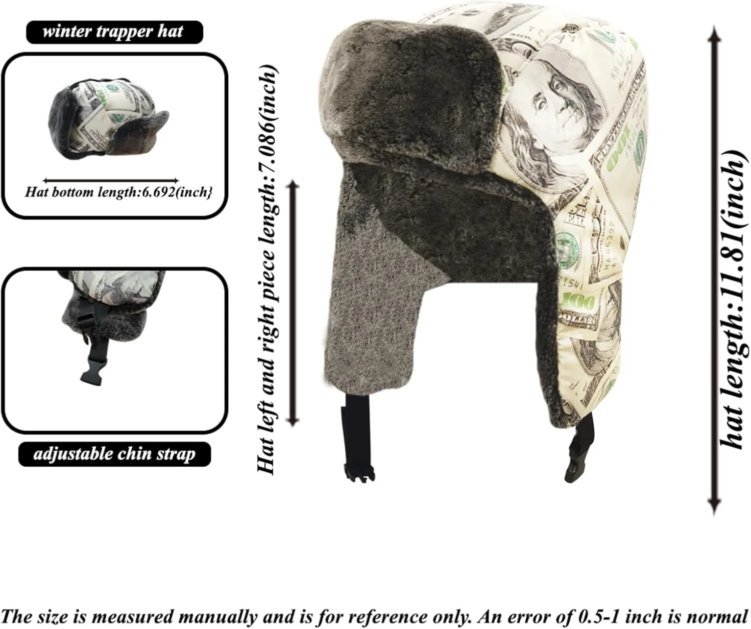 Winter Hunter Hat for Men and Women with Buttons for Cold Weather Warm Aviator Hat