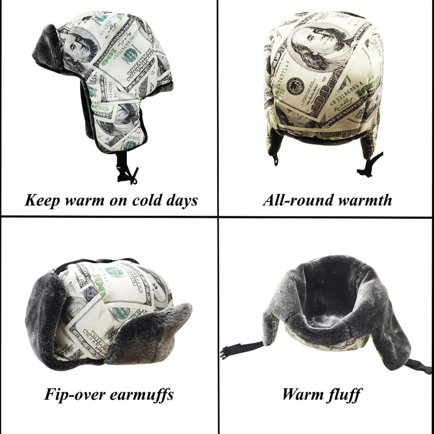 Winter Hunter Hat for Men and Women with Buttons for Cold Weather Warm Aviator Hat