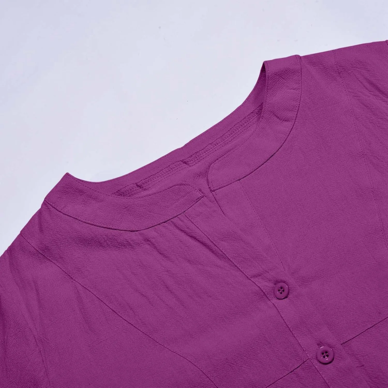 Women Button Down Linen Shirts Roll Up Sleeve 3/4 Sleeve Summer Tops Loose Fit Casual V Neck Blouse 2025 Trendy Outfit