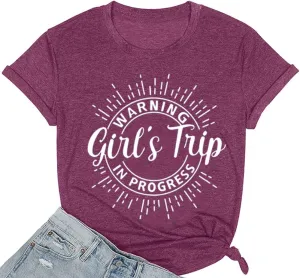 Women Vacation Tank Tops Summer Warning Girls Trip in Progress Shirts Letter Printed Graphic Sleeveless Tee