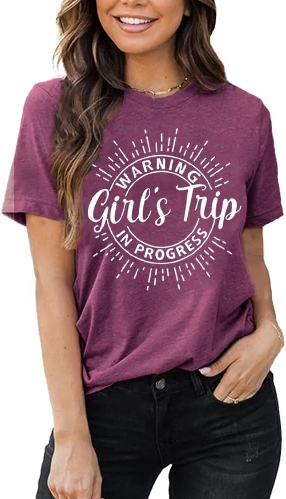 Women Vacation Tank Tops Summer Warning Girls Trip in Progress Shirts Letter Printed Graphic Sleeveless Tee