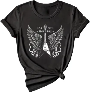 Women Vintage Rock T Shirts Summer Casual Loose Fit Short Sleeve Country Rock Band T-Shirts