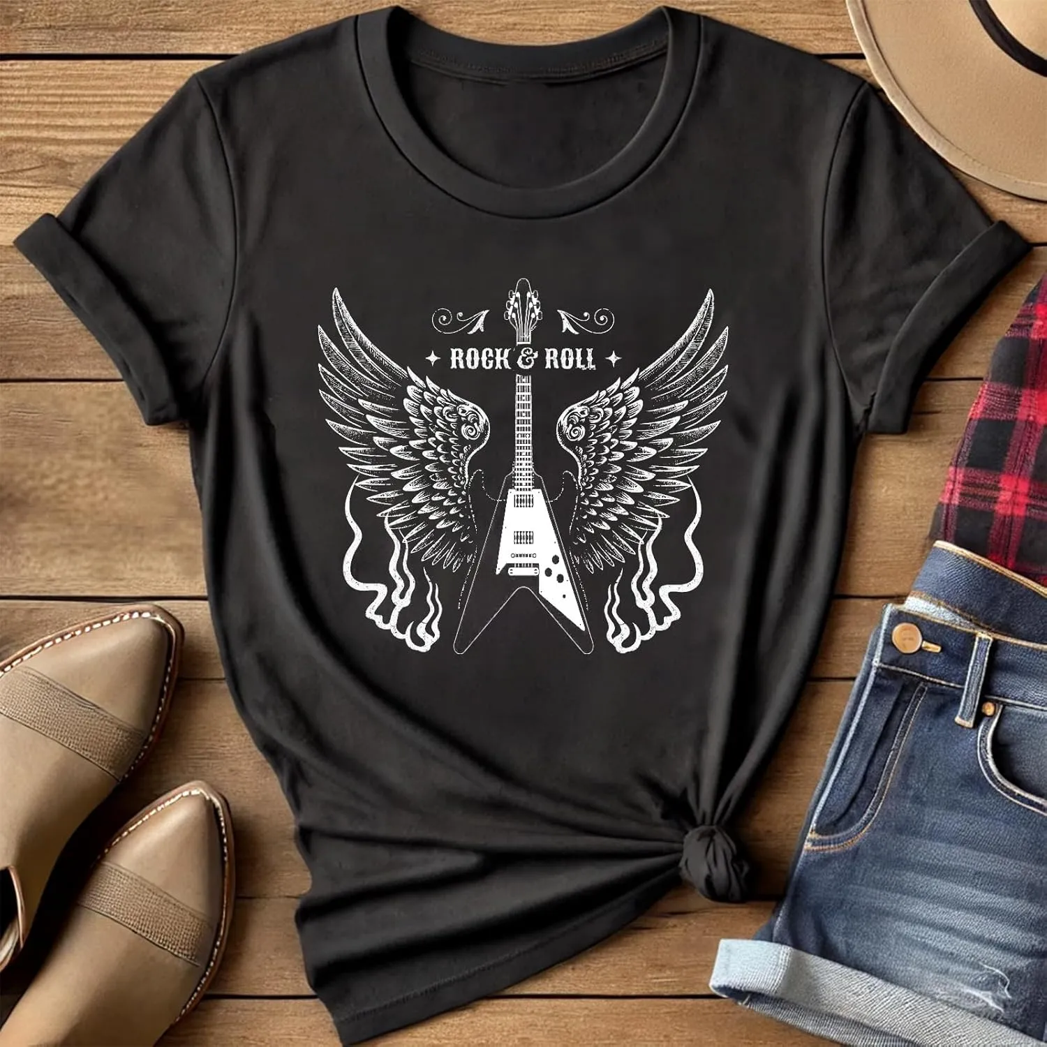 Women Vintage Rock T Shirts Summer Casual Loose Fit Short Sleeve Country Rock Band T-Shirts