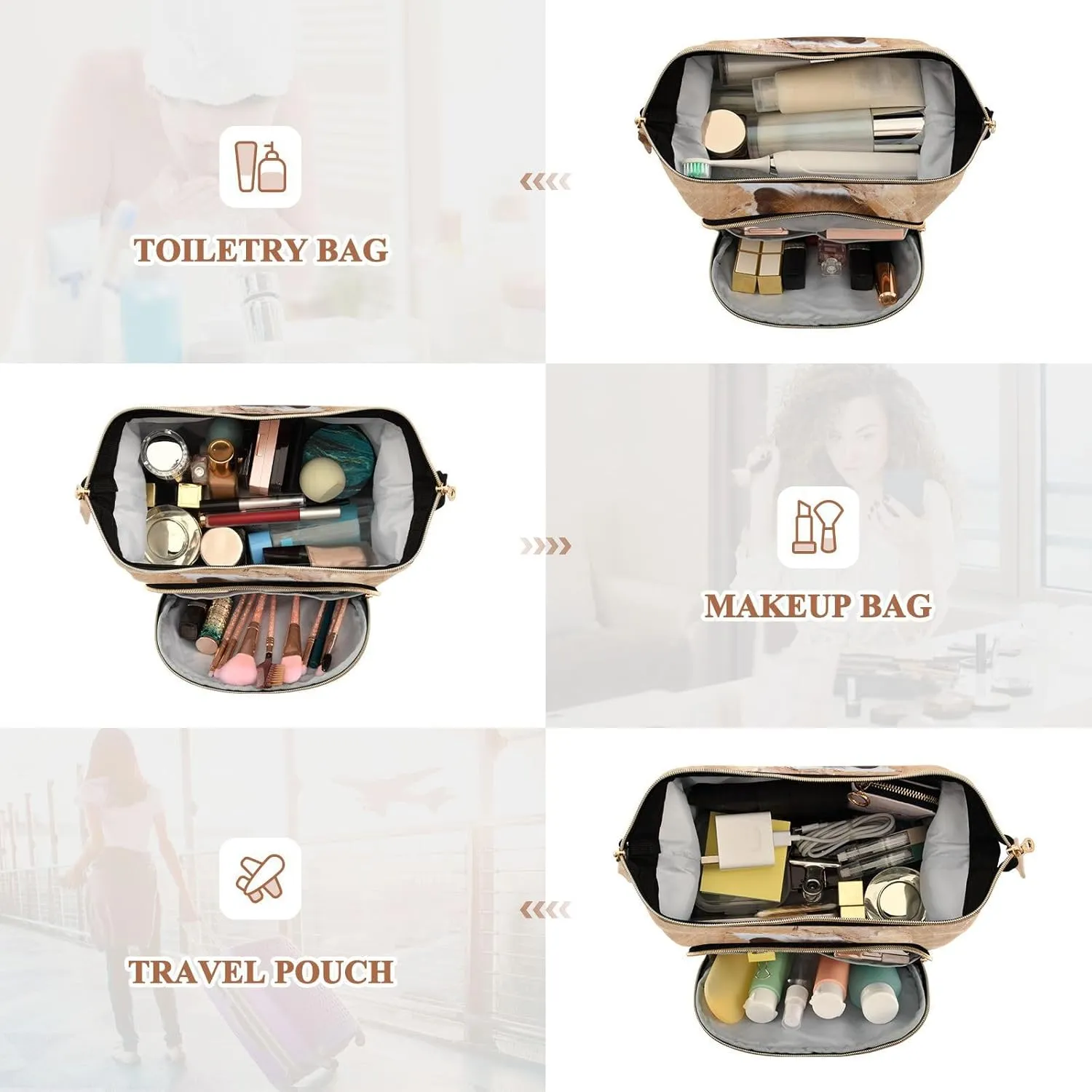 Women Wave Quilt Cosmetic Bag, Storage Pouch Handbag Makeup Case Zipper Toiletry Purse Holder Organizer 10.2x5.9x6.7 in Little Hamster Looking Through a Cardboard Torn Hole