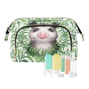 Women Wave Quilt Cosmetic Bag, Zipper Toiletry Storage 10.2x5.9x6.7 in, Pouch Handbag Makeup Case Purse Holder Organizer Print Opossums Seamless Green