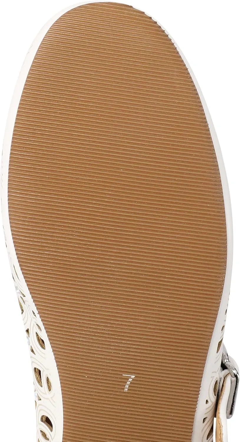 Women's Ballet Flats Laser Cut Leather Ballerinas Round Toe Rhinestone Buckle Flats Mesh Flats
