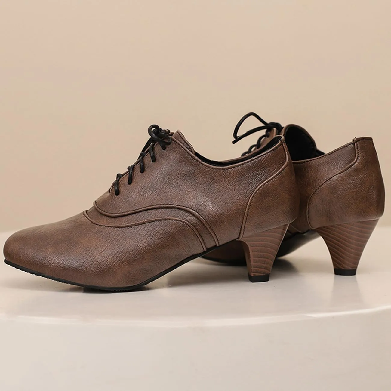 Womens Chunky Low Heel Oxford Pumps Kitten Heel Lace Up Pumps US4-14