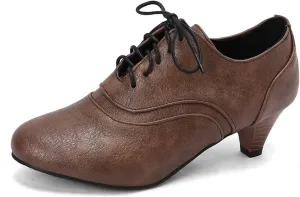 Womens Chunky Low Heel Oxford Pumps Kitten Heel Lace Up Pumps US4-14